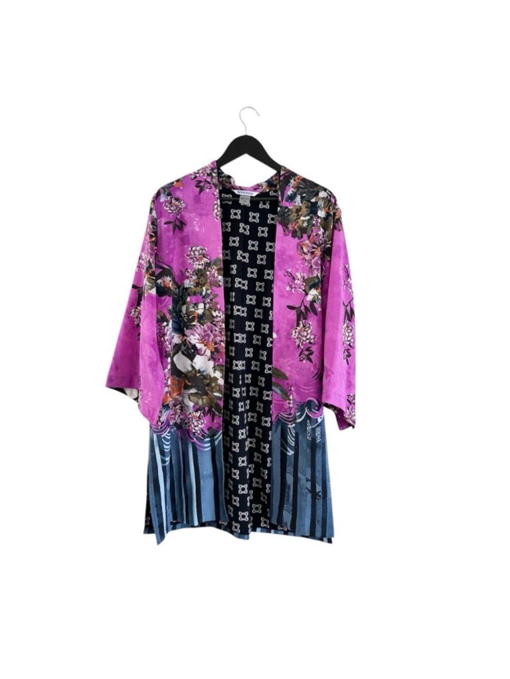 Peter Nygard Floral Kimono Duster Cardigan Jacket Size Large Pink Blue Lined - Picture 2 of 13